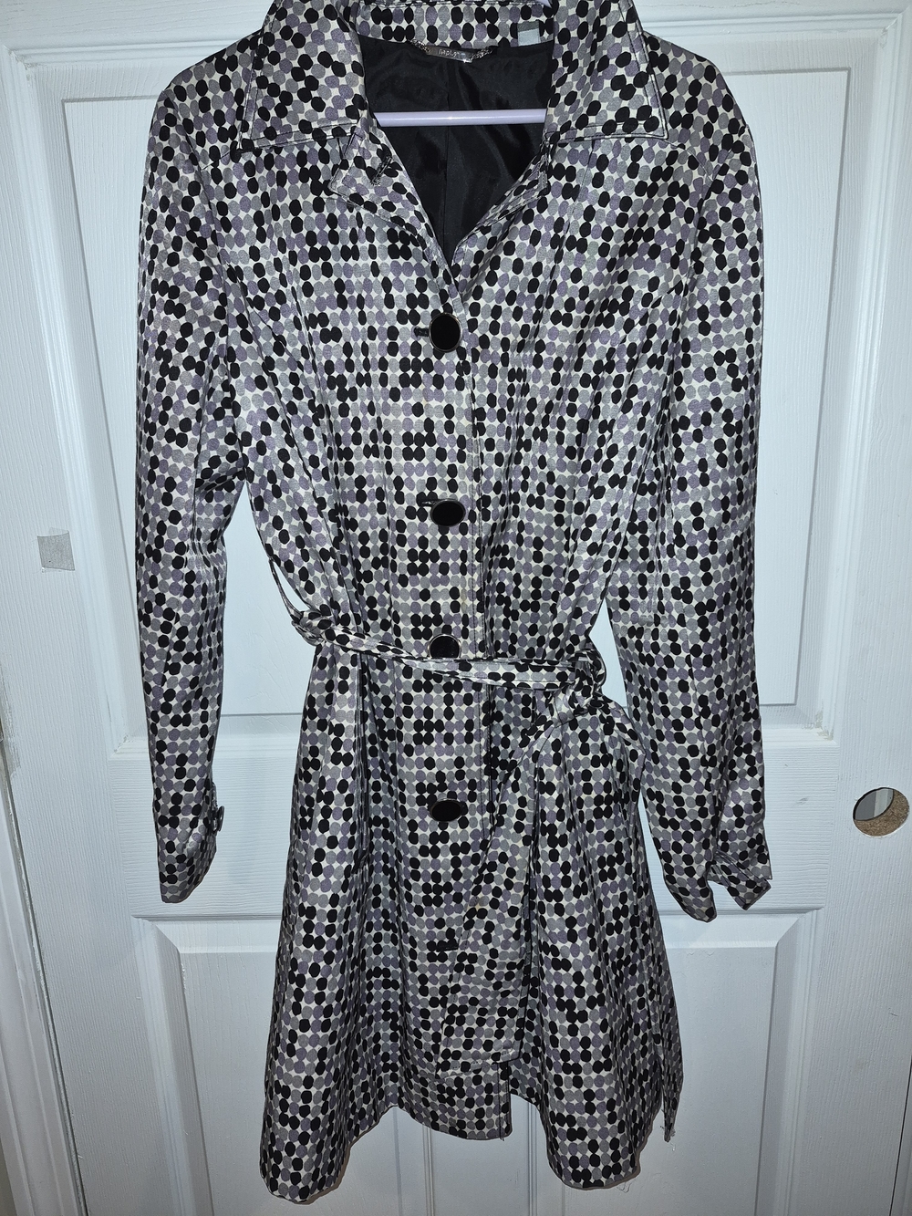Apt. 9 Silver, Black and Lavender Polka Dot Trench Coat